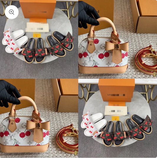 White cherry sliders & bag