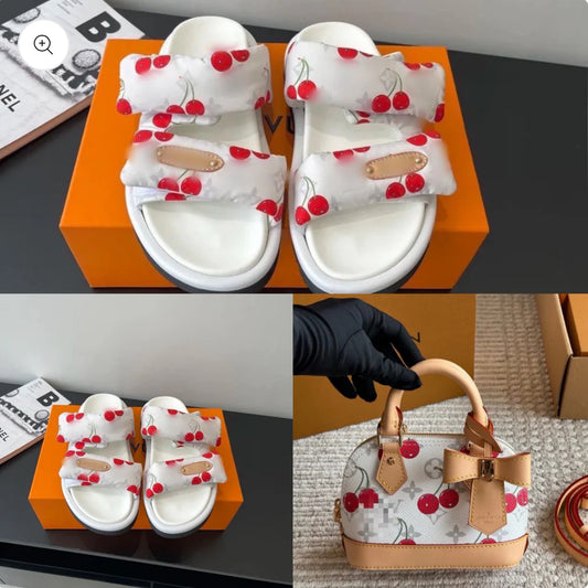 White cherry sliders & bag