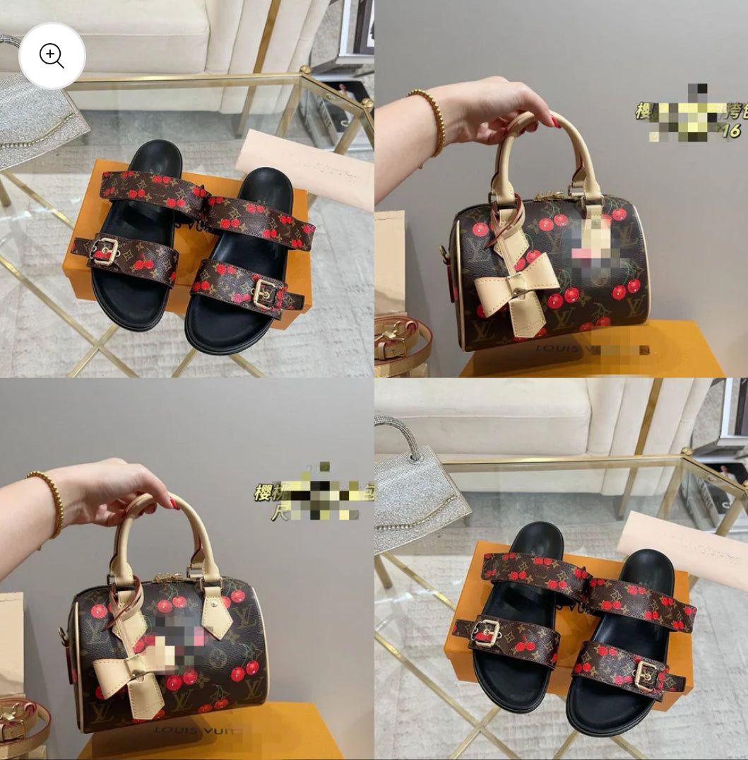 Brown cherry sandals & bag set