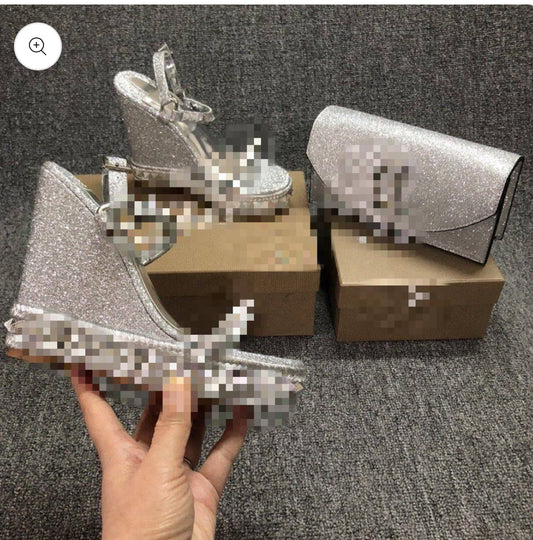 Silver wedge heel & bag set