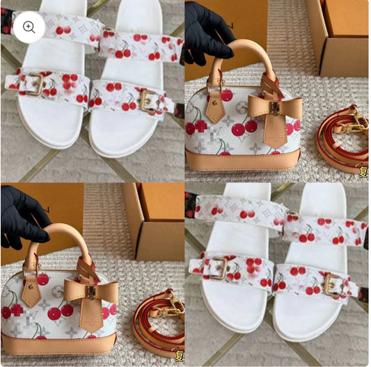 White cherry sliders & bag set