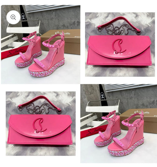 Pink wedge heel & bag set
