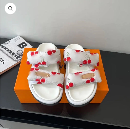 White cherry sandals